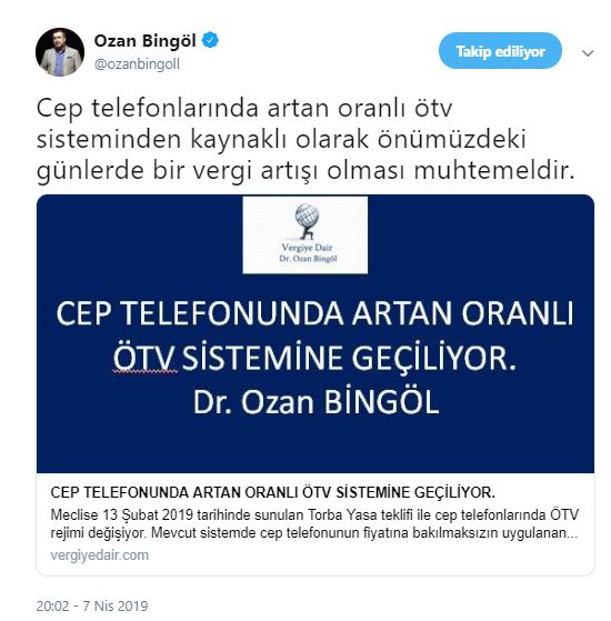 cep telefonu ötv artışı ozan bingöl