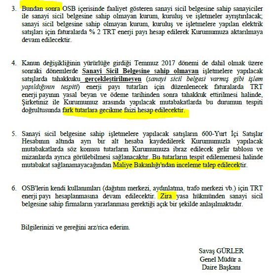 trt payı osb sanayi sicil uygulaması elektrik payı uygulaması
