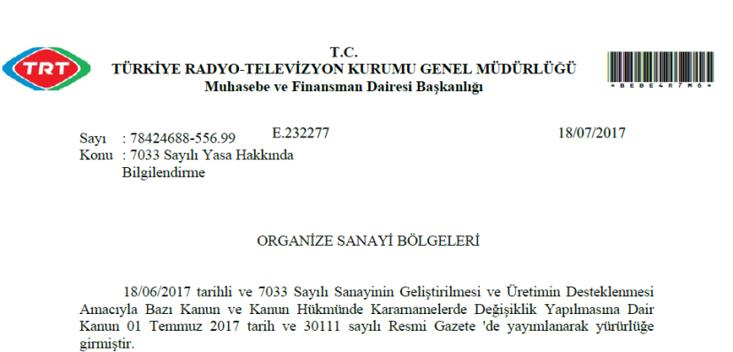 trt payı osb sanayi sicil uygulaması elektrik payı