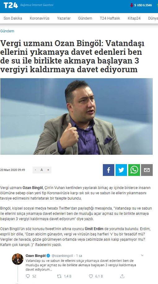 koronavirüs sabun su musluğu açınca vergi akıyor ozanbingöl vergiyedair twit t24 com tr