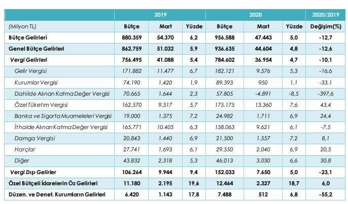 mart ayı gelir gerçekleşmeleri 2020