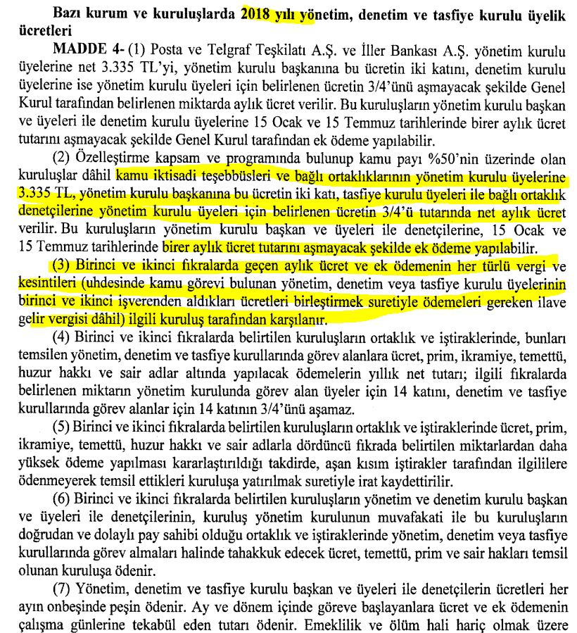 yönetim denetim kurulu üyelerine maaş kit 2020