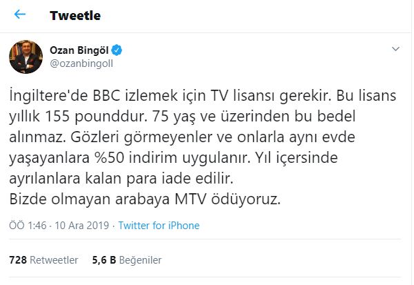 ozan bingöl bbc lisans tv izleme vergisi vergiye dair com