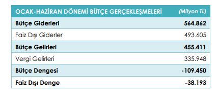Ocak haziran 2020 bütçe gerçekleşmeleri