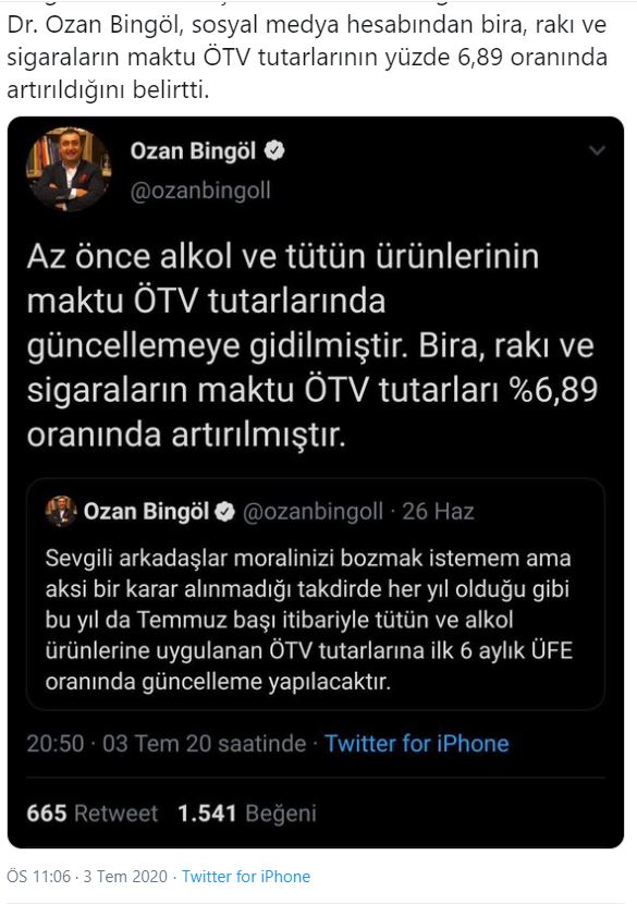 SİGARA VE ALKOLLÜ İÇECEKLER ÖTV TUTARLARI ARTIRILDI TEMMUZ 2020 medyanın elli tonu