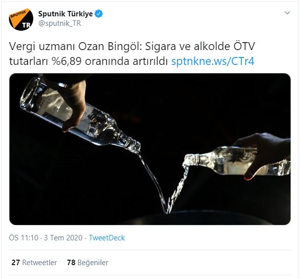 SİGARA VE ALKOLLÜ İÇECEKLER ÖTV TUTARLARI ARTIRILDI TEMMUZ 2020 SPUTNİK