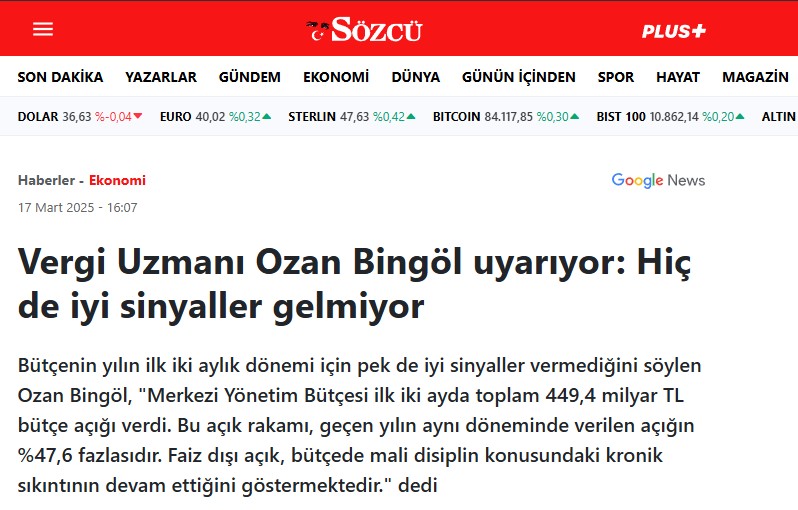 İlk İki Aylık Bütçe Sonuçları Hiç de İyi Sinyaller Vermedi.